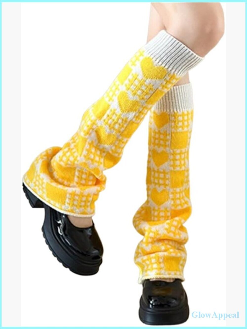 Y2K Kawaii Knitted Flare Leg Warmers Love Heart Pattern Boot Cuffs Ankle Socks